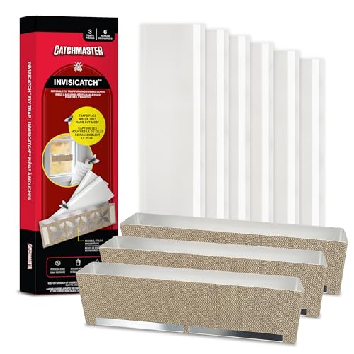Catchmaster Window Fly Traps Decorative Linen 3 Count + 6 Refills, Gnat and Fruit Fly Strips for Indoor, Disposable Discreet Bug Catcher, Insect Sticky Glue Traps, Adhesive Pest Control for Home - size: 3 Reusable Traps + 6 Refills