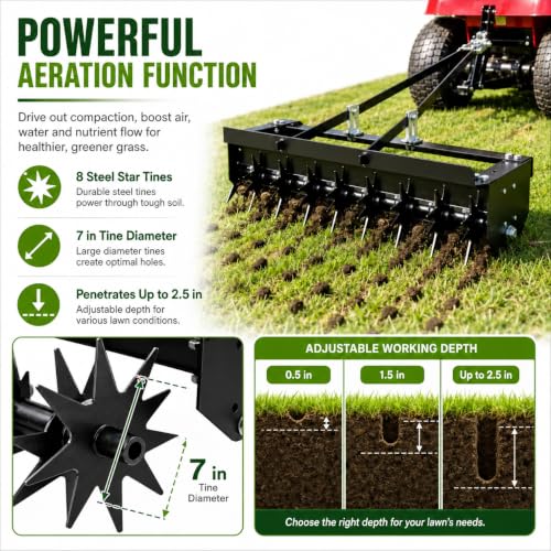 31-Inch Tow Behind Aerator for Lawn Tractors, ATVs, Yard and Garden