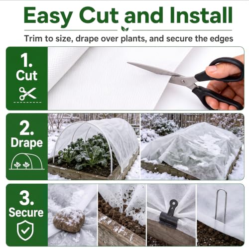 Tigeen 12 x 50 ft Frost Cloth for Plants, 45gsm Heavy Duty Frost Cover - size: 12 x 50 ft