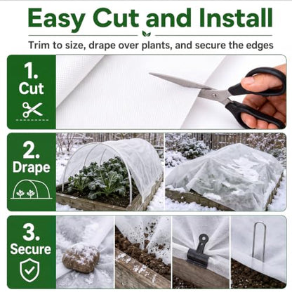 Tigeen 12 x 100 ft Frost Cloth for Plants, 45gsm Heavy Duty Frost Cover - size: 12 x 100 ft