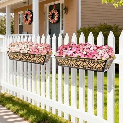 4 Pack 24 Inch Deck Railing Planter Box - Window Boxes Planters with Adjustable Brackets Coco Liners Balcony Planters Railing Hanging for Window Flower Boxes Outdoor Garden Decor - size: 24 Inch