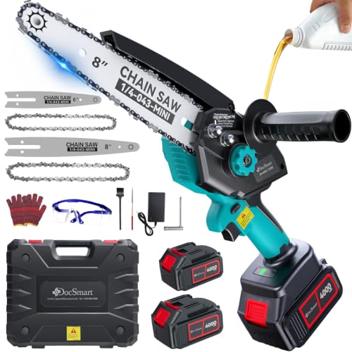 Mini Chainsaw with 1500W Brushless Motor, Electric Saw for Wood Cutting - color: Deep Blue