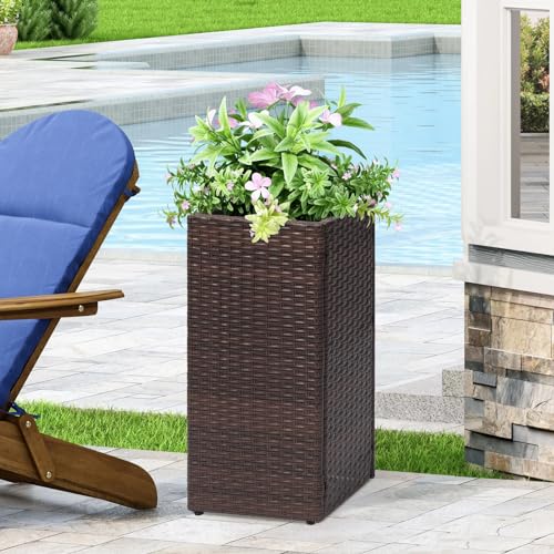 SUNNYPARK 2 Pack Tall Planters for Outdoor Rattan Square Box 12x12x24inch - color: Brown 2 Pack