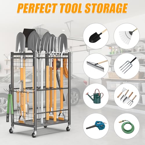 Ultrawall Garden Tool Organizer with Wheels, Yard Tool Storage Stand - size: Medium