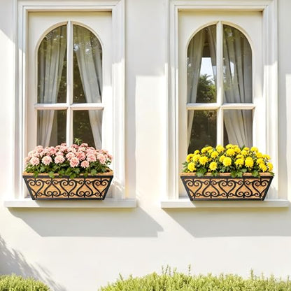 4 Pack 16 Inch Deck Railing Planter Box - Window Boxes Planters with Adjustable Brackets Coco Liners Balcony Planters Railing Hanging for Window Flower Boxes Outdoor Garden Decor - size: 16 Inch