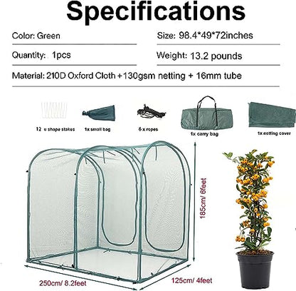 Poray Large Tunnel 8.2'x4' Plant Netting Cover, 6FT Tall Crop Cage Tomato Netting,Pest Guard Cover for Vegetables &Fruits,Durable Gardening Net for Plant and Animal - style: 98*49*72 inches Tunnel Net
