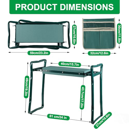 Garden Kneeler and Seat,Heavy Duty Portable Garden Stool with Tool Pouches,Foldable Thick Gardening Bench with EVA Foam Kneeling Pad,Gardening Gifts for Seniors,Gardener,Parents