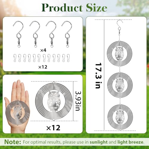 CHONOVO 12 Discs 4 Set Bird Deterrents for Outside, Owl Wind Spinner - size: Owl (12 Discs 4 Pcs)