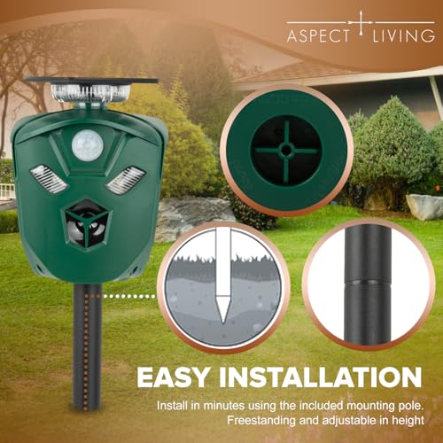 360° Ultrasonic Animal Repeller, Solar & USB, 3 PIR Sensors
