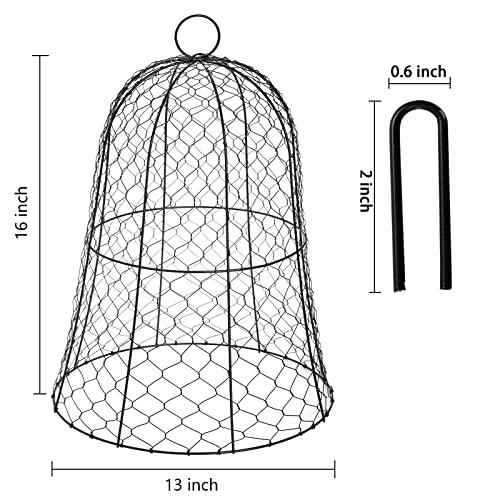 Coloch 5 Pack Garden Chicken Wire Cloche, 16x 13 Inches Black Dome Plant Protector Cover Strong Metal Garden Cloches Protecting Plants and Seedling from Animals