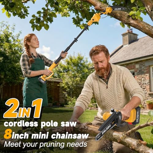 2-in-1 8 Inch Brushless Electric Pole Saws for Tree Trimming - color: Yellow05
