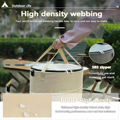 Pop up Camping Trash can with lid,Collapsible 24 Gallons Trash can with Sorting Clips,Garden Garbage Bag with Lid,Lawn and Leaf Bags - Reusable Yard Waste Bags (Beige Coffee) - color: beige coffee