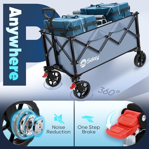 Sekey Collapsible Wagon, 300 lb Capacity, 29 in Cargo Bed, Compact Fold - color: Blue, size: 300lbs