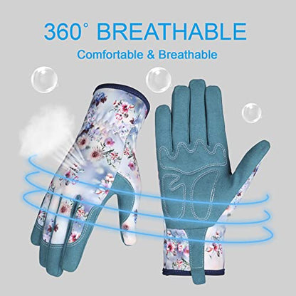 Bamllum Gardening Gloves for Women, Leather Garden Gloves - color: White+blue