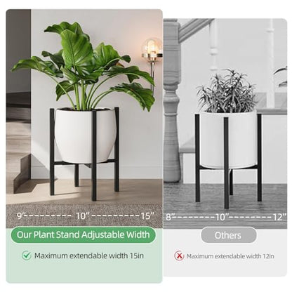 Adjustable Plant Stand Indoor, 2 Heights Black with Round Plate - color: black-a