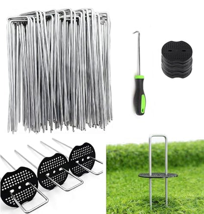10 Inch 50 PCS Galvanized Landscape Staples with 50 PCS Gasket, Landscape Fabric Pins Stakes Lawn Ground Cover Graden Staples Spikes Weed Barrier Stakes - size: 10" 50 Pack