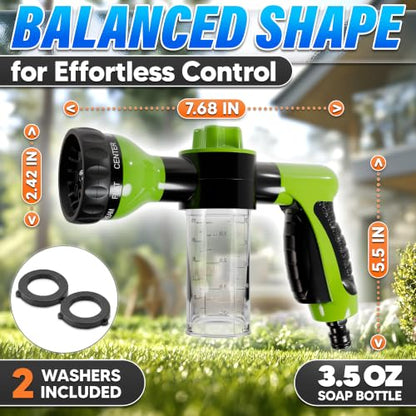 Soap Sprayer Hose Attachment, Car Wash Nozzle with Soap Dispenser - color: Black-Green