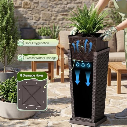 Devoko Resin 30'' Tall Planters, Large Taper Outdoor Planter - color: Brown, size: 30" With Trays