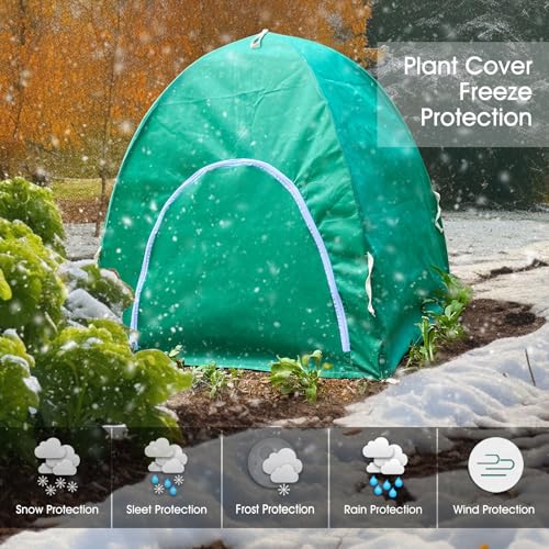 Plant Covers Freeze Protection, Rifny 23 x 23 x 23 inch Shrub Rose Bush Covers for Winter Outdoor Plants, Frost Cloth with Zipper Steel Stakes Protecting Potted Plants from Deer Rabbit Chicken (2 PCS)