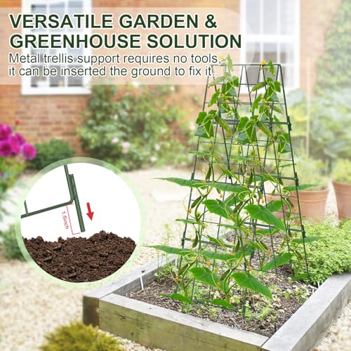 Heavy Duty 48"x16" Adjustable A-Frame Cucumber Trellis for Climbing Plants,iGreely Foldable Frame Rust-Proof Metal Trellis with Dense Grid,Perfect for Raised Beds, Garden,Tomatoes,Outdoor(Green) - size: 1 pack