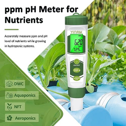 YINMIK pH EC Meter for Water Hydroponics, Digital PPM Meter for Nutrients - color: Green