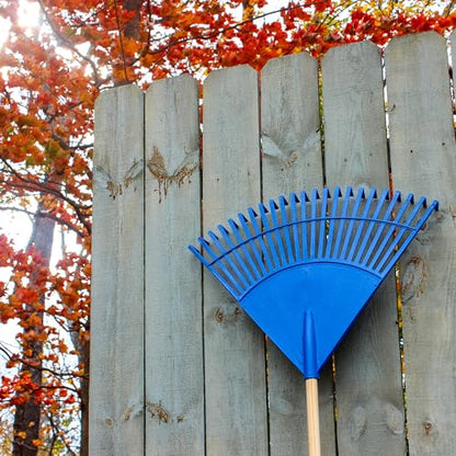 Leaf Rake – 22.5" Resin Head – 48" Hardwood Handle, Blue - color: Blue