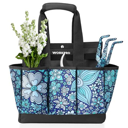WORKPRO Garden Tool Bag, 9 Pockets Gardening Bag - color: Floral Blue