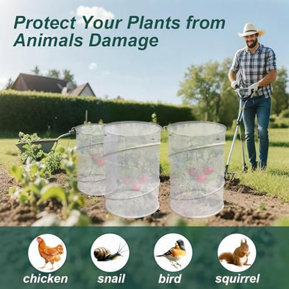 New Pop Up Insect & Bird Barrier Plant Cover Net, 14"x23" Round Foldable Mesh Protector, Garden Cage Guard with Stakes & Carry Bag, Keep Animals & Birds Out for Vegetables and Flowers White - color: White