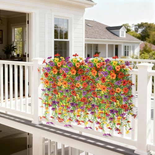 Homsunny Artificial Hanging Flowers for Outdoor, 8PCS Fake Flowers - color: A01 Purple+red+orange+yellow