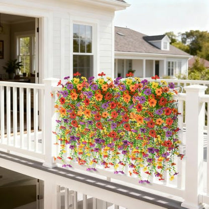 Homsunny Artificial Hanging Flowers for Outdoor, 8PCS Fake Flowers - color: A01 Purple+red+orange+yellow