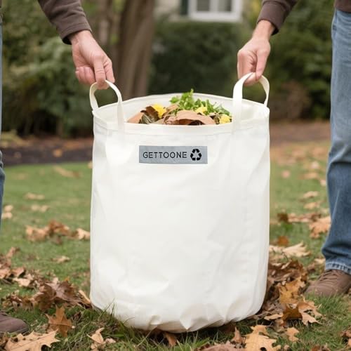 Collapsible Canvas Garden Bag 20 Gallon, Heavy Duty Reusable Lawn and Leaf Yard Waste Bag with 4 Handles, Tear-Resistant for Lawn Clippings, Storage, Moving - color: 18”D x 18”H
