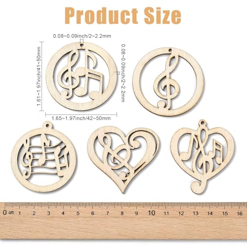 Ipotkitt 50pcs Music Note Wood Hanging Tags 6 Styles Unfinished Wooden Cutouts with Jute Rope for Gift Tags Wedding Party Decor DIY Crafts - color: Music Note Wood Tags_50pcs