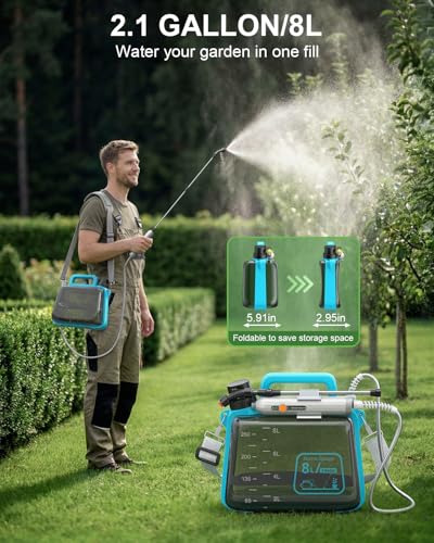 Battery Powered Garden Sprayer 2 Gallon, Electric Pump Sprayer with 3 Mist Nozzles, Rechargeable Handle, Telescopic Wand, Adjustable Strap, Water Spray Weed Sprayer for Lawn, Garden, Yard, Plants - size: 2 GAL