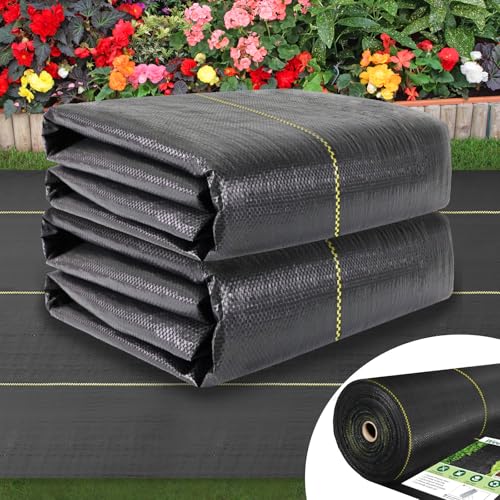 Shade&Beyond 5ftx100ft Weed Barrier Fabric, 3.2oz Heavy Duty Permeable Landscape Fabric, Woven UV Resistant Ground Cover with Staples for Gardens/Yards/Landscaping - size: 05ft x 100ft