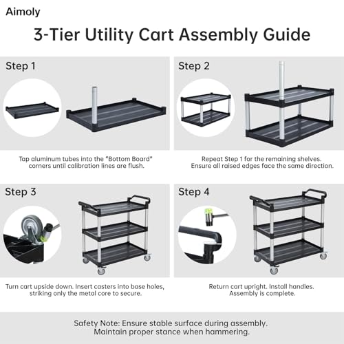 3-Tier Rolling Utility Cart with Wheels, 540 lbs Capacity Service Cart, Commercial Kitchen Cart with 4 Lockable Swivel Casters for Restaurant/Home/Warehouse/Office (40 x 20 x 38 in)