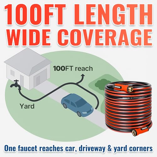 YAMATIC 100ft Garden Hose 5/8in I.D. with 360° Swivel Brass Handle - size: 100' feet