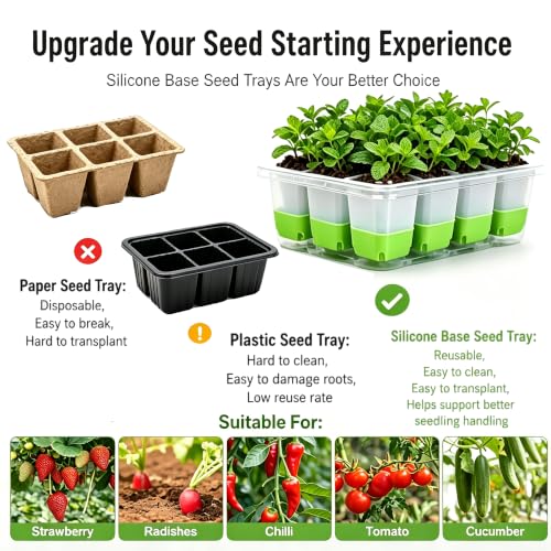 NestNature 5-Pack Seed Starter Tray Set|Reusable 60Cell Seed Starter Trays - color: Basic Style Green