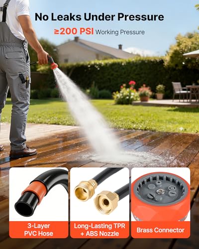 VEVOR Retractable Garden Hose Reel, 1/2 in x 130 ft, Wall Mounted Hose Reel with 9-Function Sprayer Nozzle and 180° Swivel Bracket, Any Length Lock, Automatic Slow Rewind System, for Garden Watering - size: 1/2 in x 130 ft