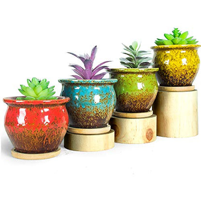 Succulent Pots, 4.5 Inch Small Plant Pots with Drainage Tray - color: Colorful