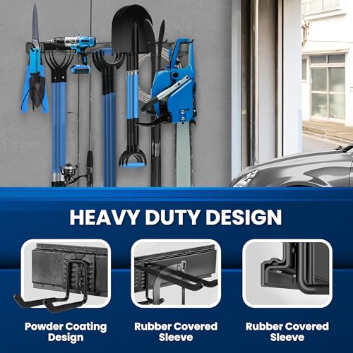 64'' All-Metal Garage Tool Organizer Wall Mount – Heavy-Duty Tool Rack Holds 680 lbs, Adjustable Hooks for Garage, Yard, and Garden Equipment - size: 64" Alloy Steel