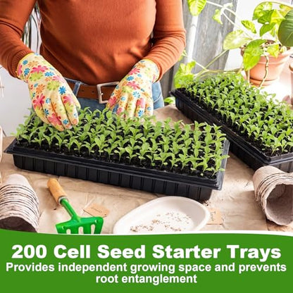 Vesici 20 Pack Seed Starter Trays, 200 Cell Seedling Trays with 1020 Flat Tray, Deep Plug Nursery Plant Pots for Germination, Water Collection, Indoor Outdoor Seed Starting & Transplanting