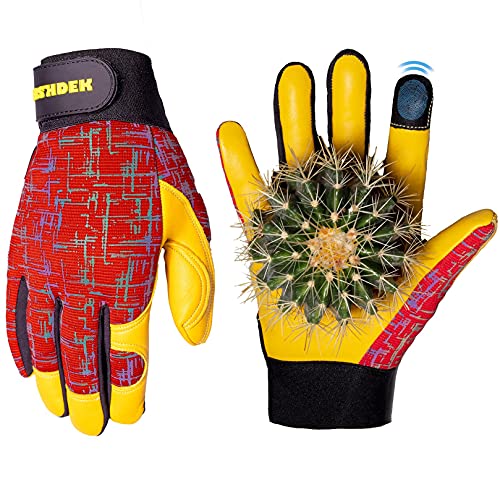 Gardening Gloves for Women Men, Touchscreen Sheepskin Leather Work Gloves - color: Red, size: Small (Pack of 1)