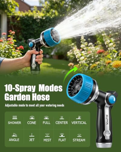 2 Pack Garden Hose Nozzle, Heavy Duty Metal Sprayer with Adjustable Spray Patterns, Easy Water Flow Control & Leak Proof Design