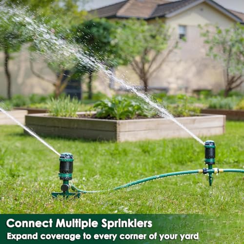 FANHAO Gear Drive Sprinkler with Metal Base, 360° Rotating Lawn Sprinkler