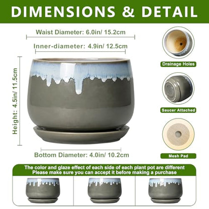 Ceramic Pots for Plants 6 Inch, Indoor Plant Pots, Grey-Blue - size: 6 Inch, style: Grey-blue
