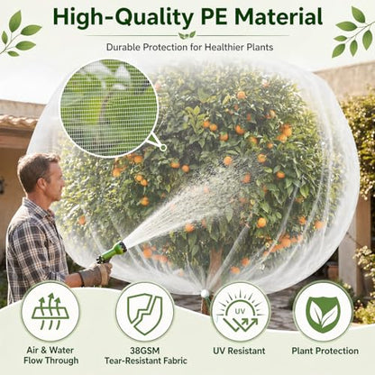 3 Pack 12x12 ft Large Fruit Tree Netting Covers with Zipper & Drawstring - size: 12x12 ft