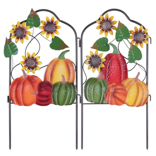 hogardeck Fall Outdoor Decor, Set of 2 Metal Fence Decorative Garden Stakes with Pumpkin Sunflower for Fall Decorations, Metal Yard Signs for Garden Lawn Patio Thanksgiving Decorations - color: Hgmd-2168