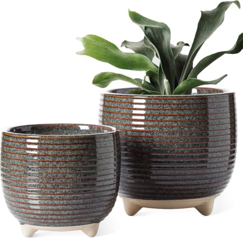 LE TAUCI Ceramic Plant Pots, 5.1 + 6.4 Inch, Set of 2, Reactive Glaze Black - color: Reactive Glaze Black