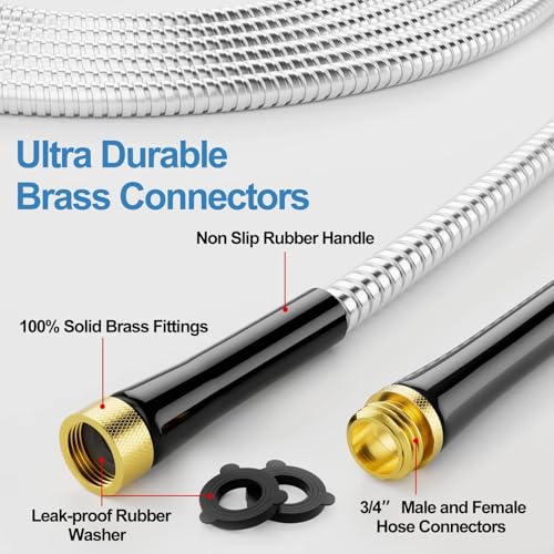SPECILITE 50ft 304 Stainless Steel Metal Garden Hose with Rubber Grip - size: 50 ft, style: Rubber Grip