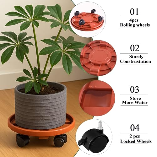 Rolling Plant Stand Outdoor 3 Pack 10 Inch Plant Caddy with Wheels, Red - color: Red, size: 10 inch